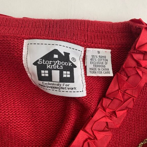 Storybook Knits Button Festive Holiday Reindeer Cardigan Sweater Small Vintage - Picture 10 of 11